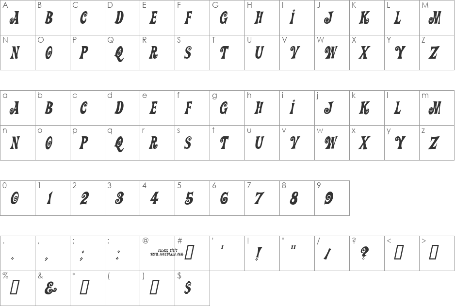 Action Is JL font character map preview