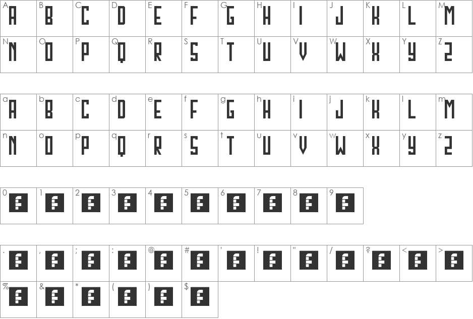 Northwest font character map preview