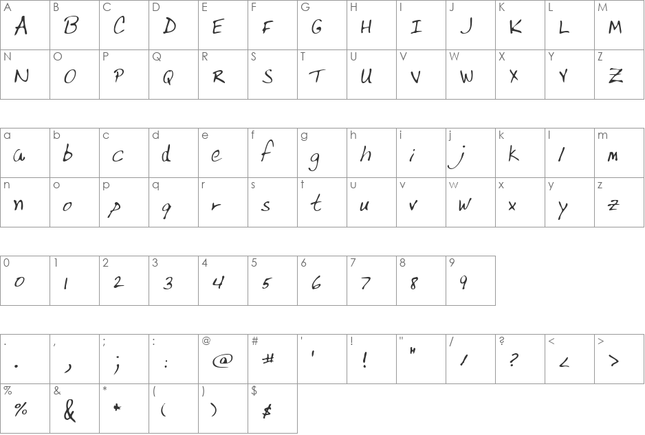 NortonsHand font character map preview