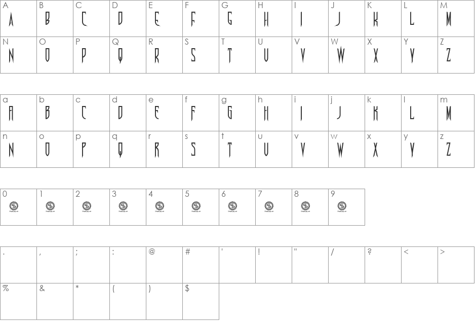 Nosferotica font character map preview