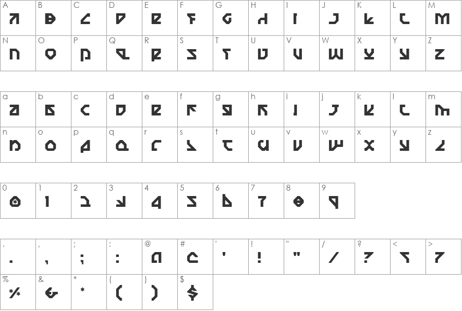 Nostromo font character map preview