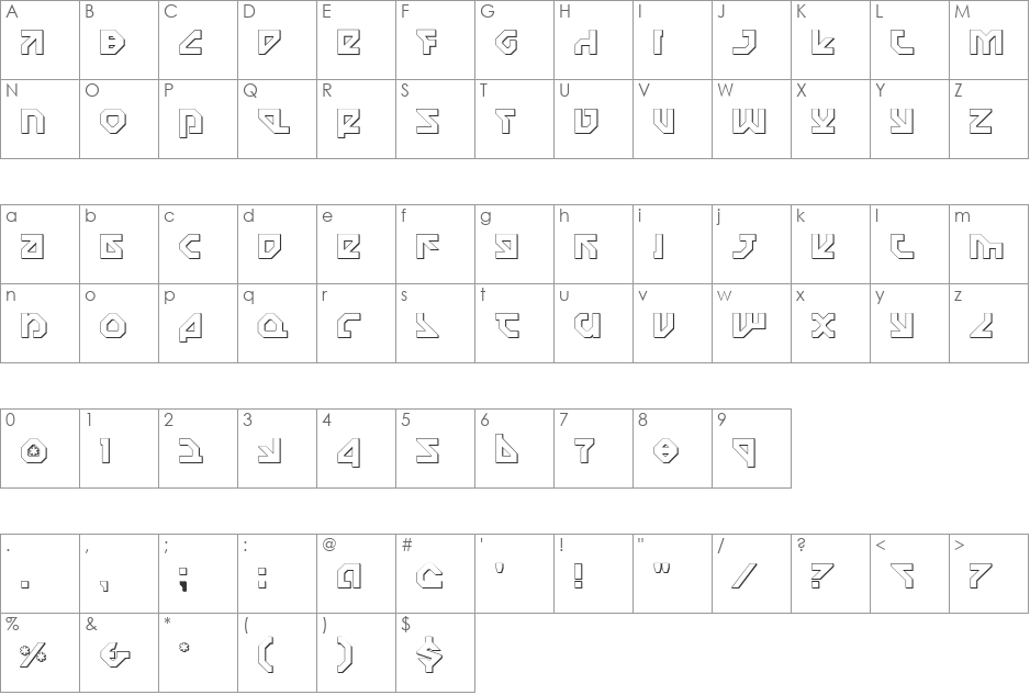 Nostromo 3D font character map preview