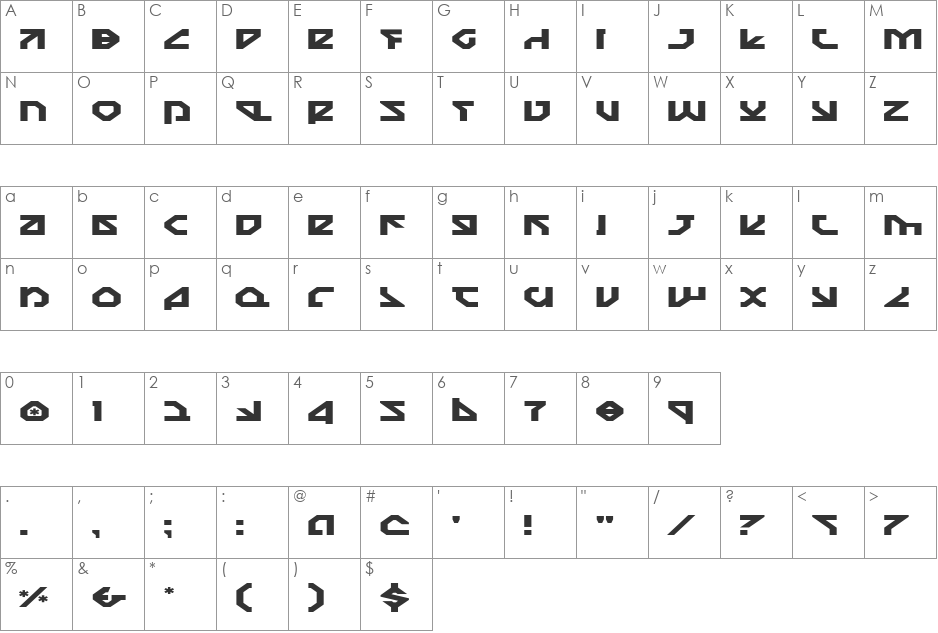 Nostromo Expanded font character map preview