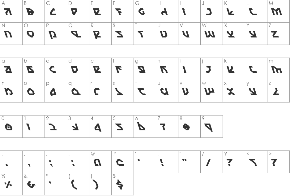 Nostromo Leftalic font character map preview