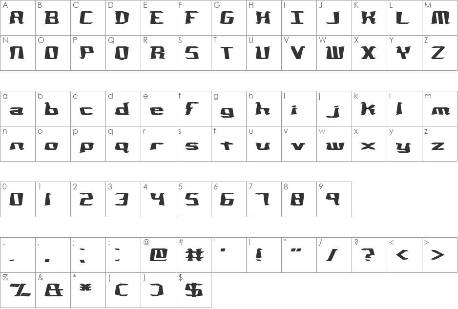 Not Quite Right BRK font character map preview