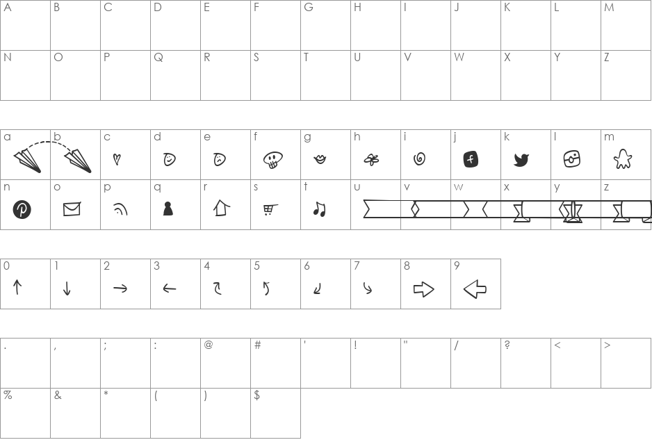 Notepaper Airplanes Extras font character map preview