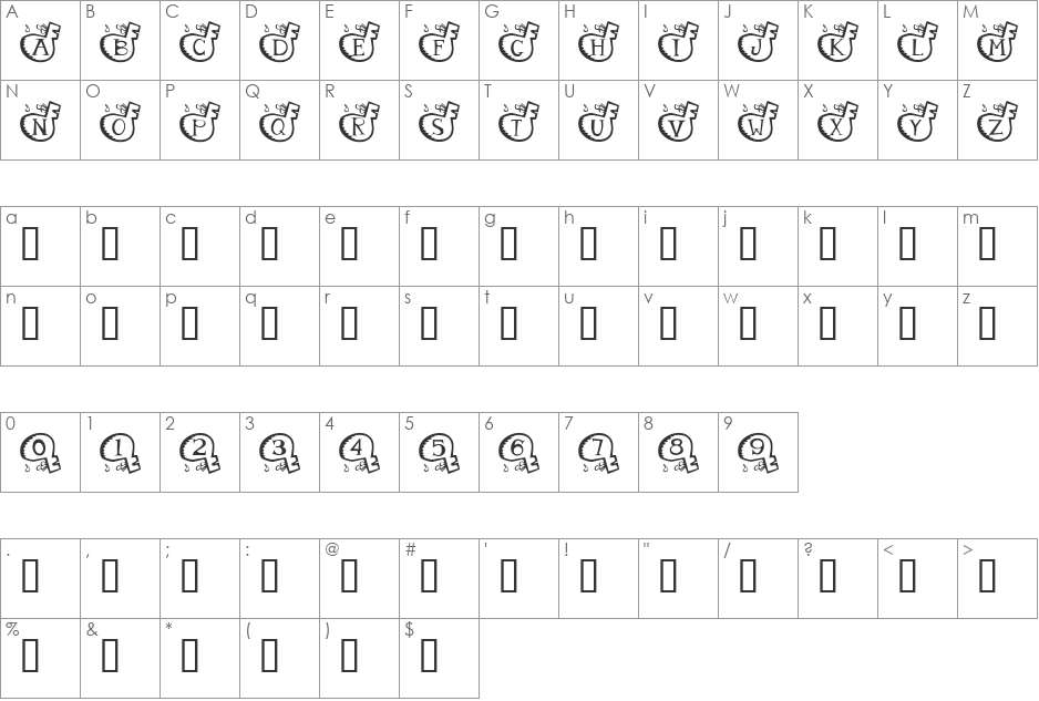 NoteWorthy font character map preview