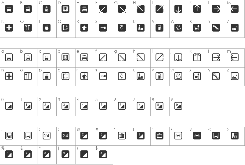 Notice font character map preview