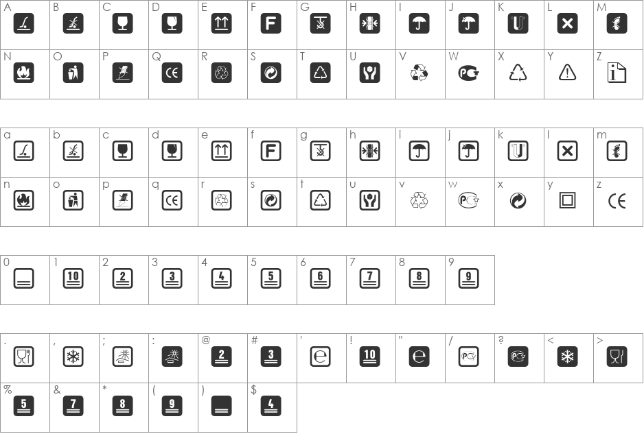 Notice font character map preview
