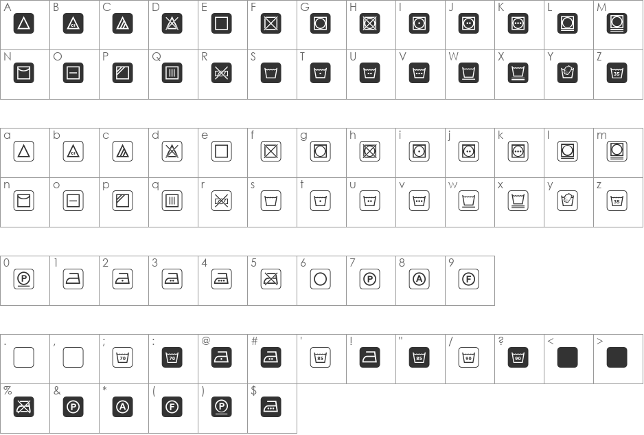 Notice font character map preview