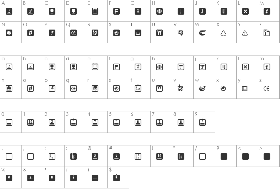 Notice font character map preview