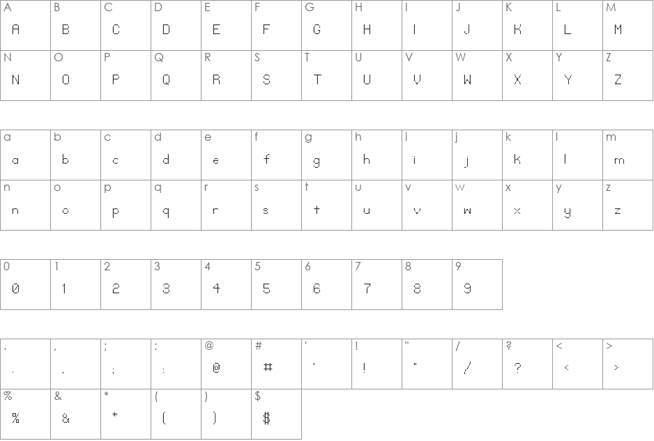 NotSoHeavy font character map preview