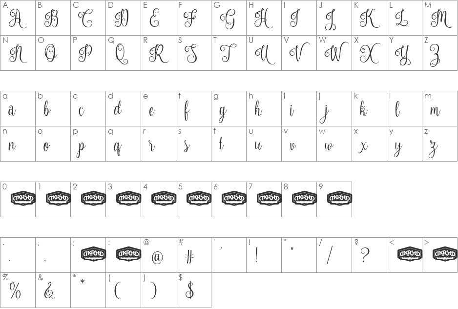 Nouradilla font character map preview