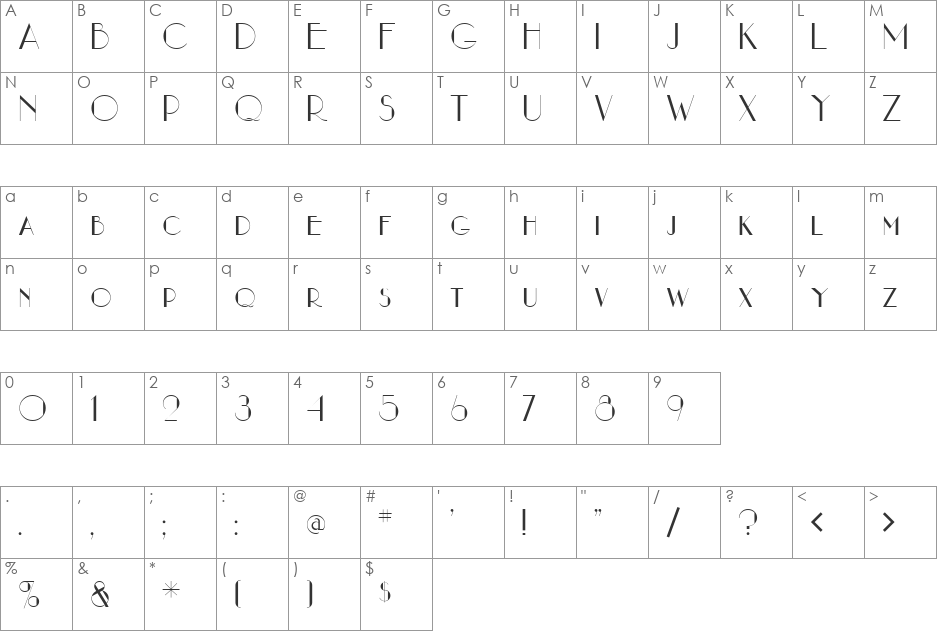 NouveauAsta font character map preview