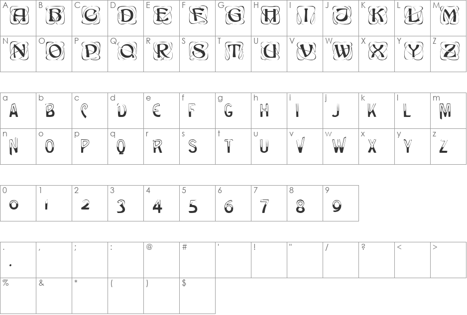 NouveauCap font character map preview