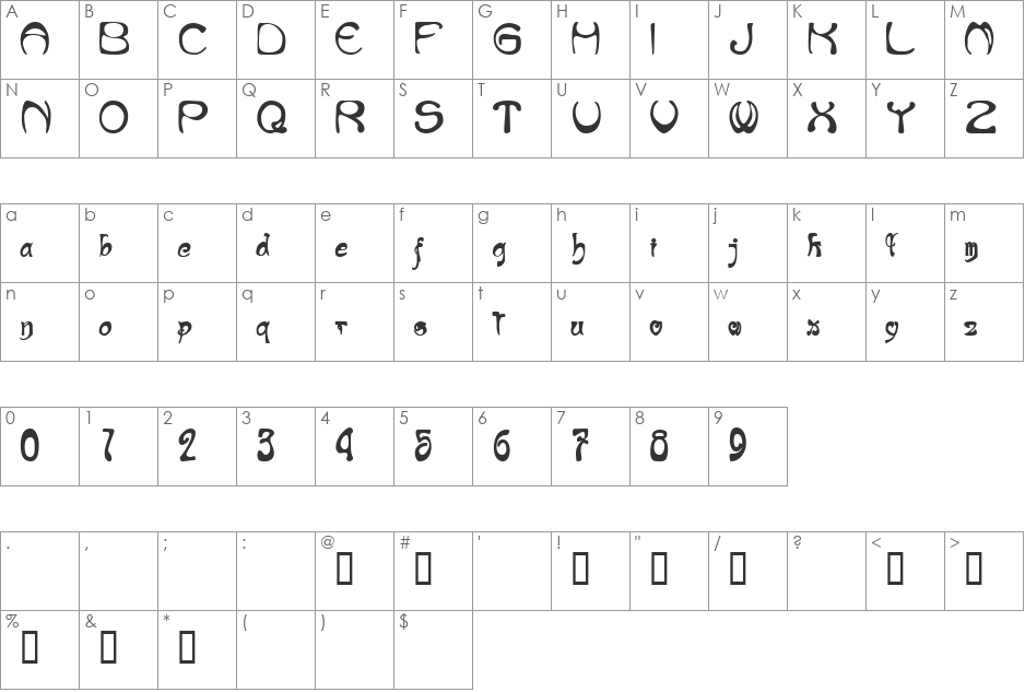 NouveauRiche font character map preview