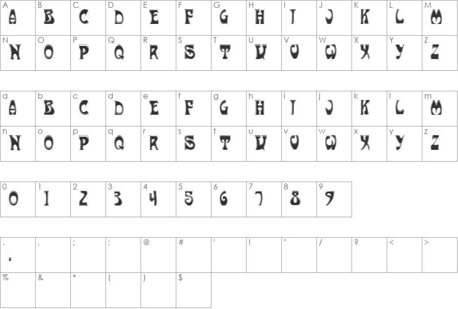 NouveauUneInline font character map preview