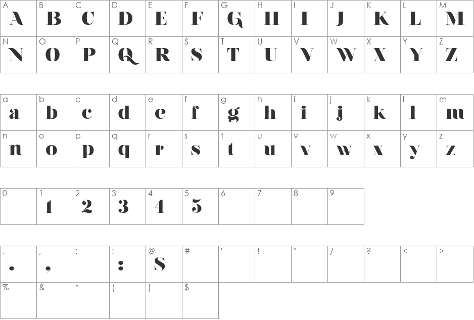 Nouvelle Vague font character map preview