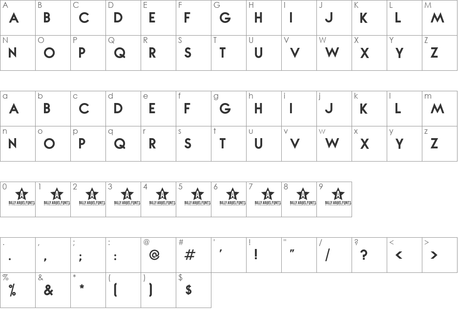 NOVA font character map preview