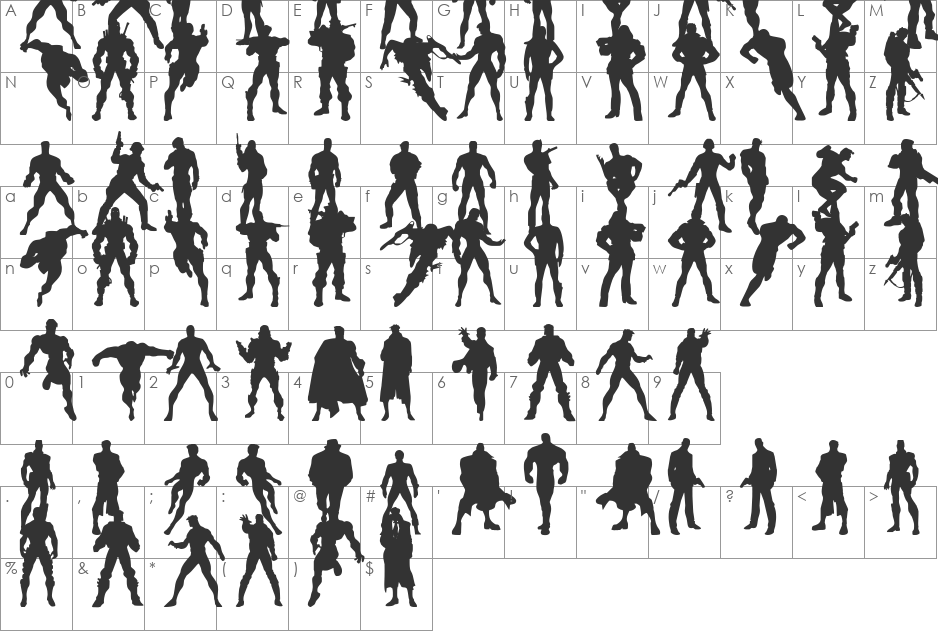 Action Men font character map preview