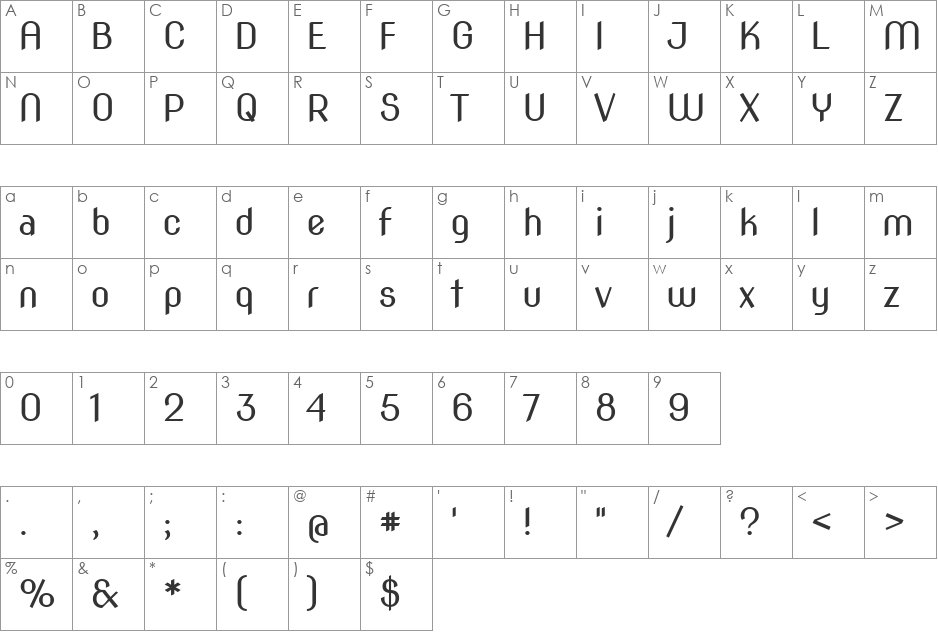 Nova Slim font character map preview