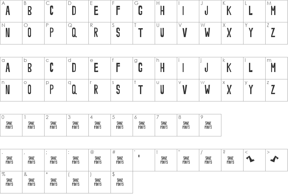 Noveey font character map preview