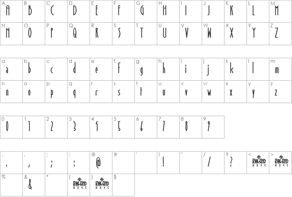 November Sky Demo font character map preview