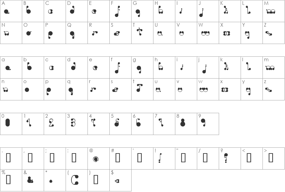 Novich font character map preview