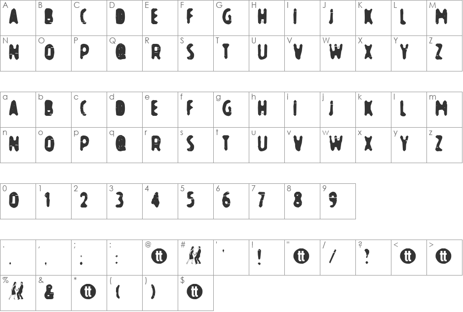 Novocain font character map preview