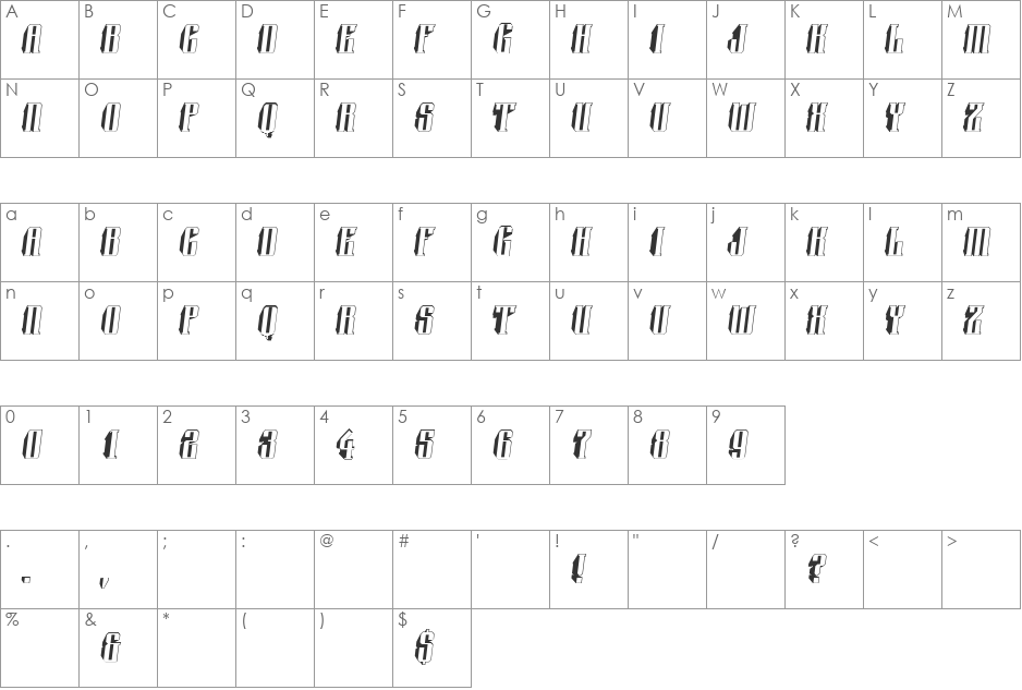 a_Harder3dObl font character map preview