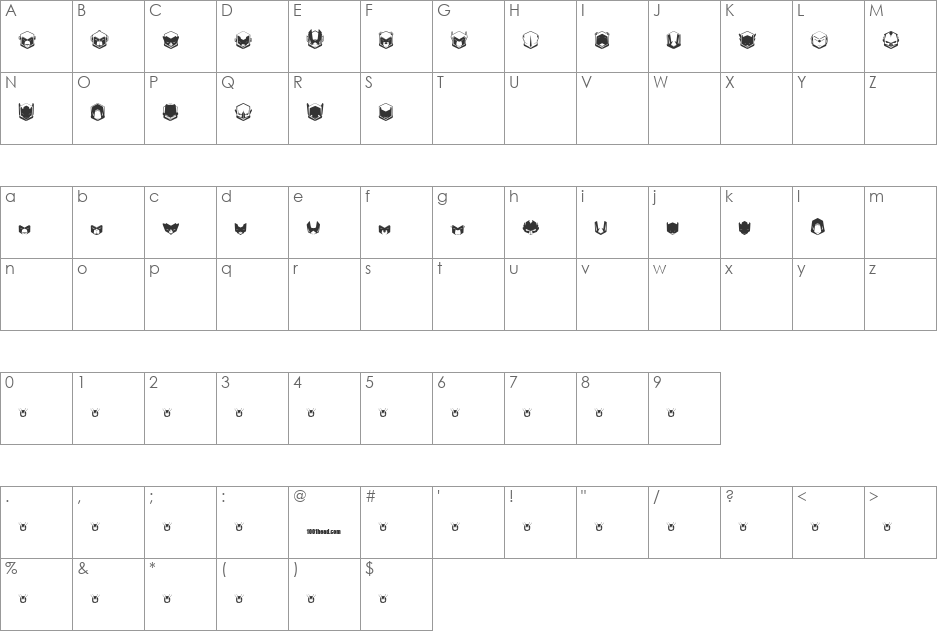 NOXONE font character map preview