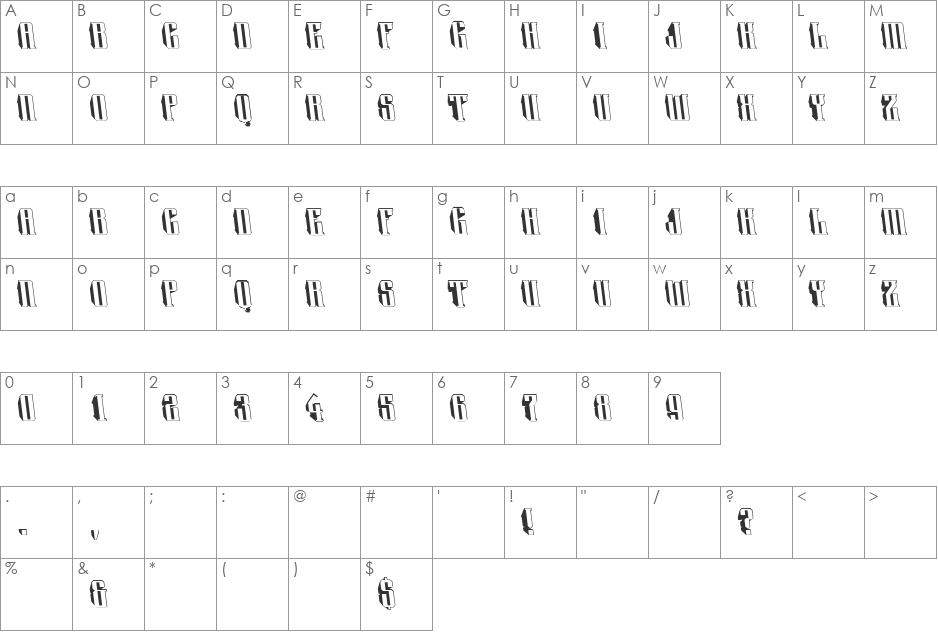 a_Harder3dRevObl font character map preview