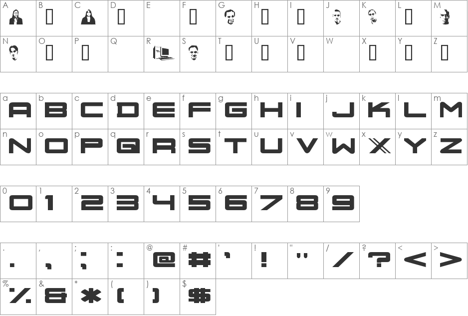 Nu School Militia font character map preview