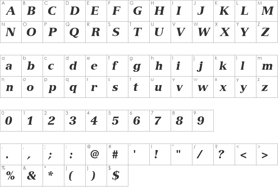 NuanceBlackSSi font character map preview