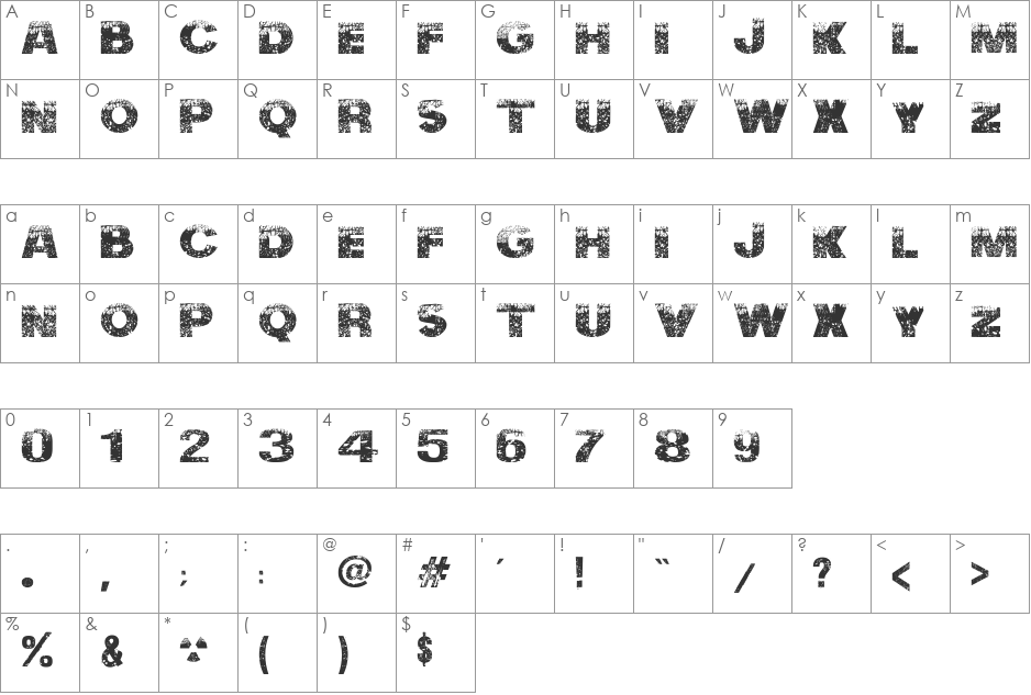 Nuclear Accident font character map preview