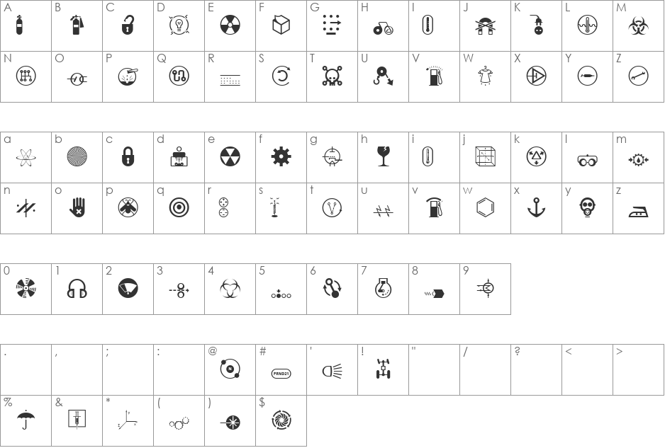 NucleusOne font character map preview