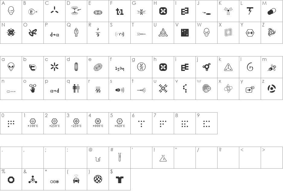 NucleusTwo font character map preview