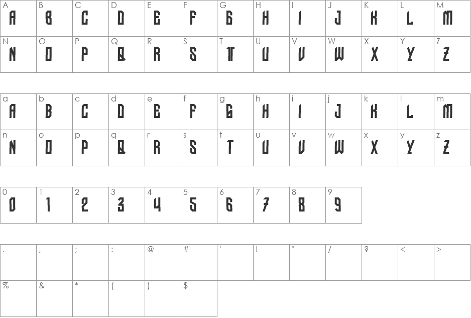 NUDO-Dislocado font character map preview