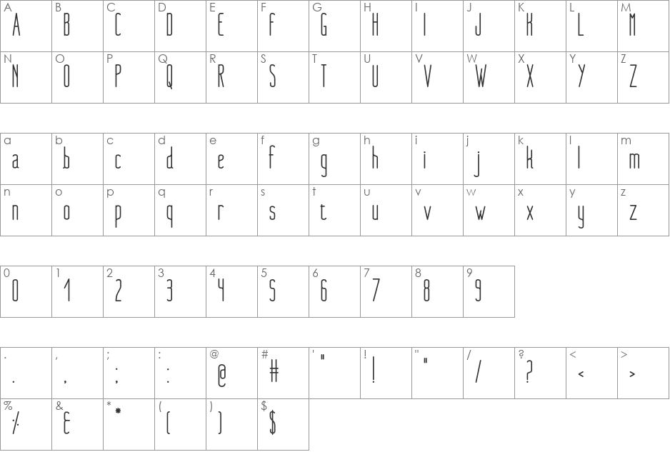 Nue Bold font character map preview