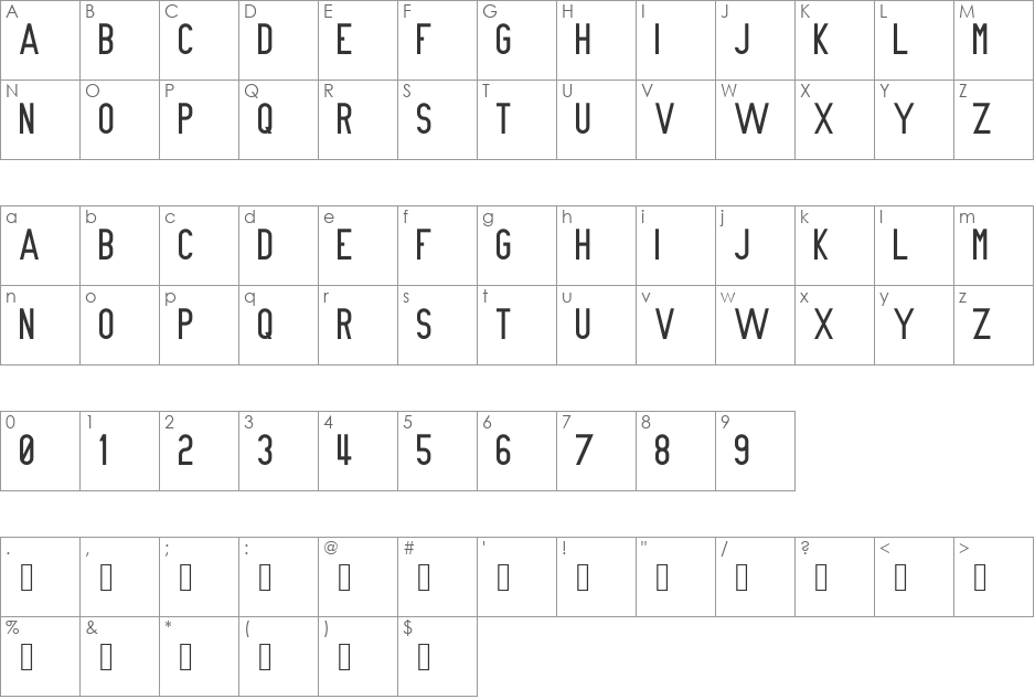 Nue Gothic font character map preview