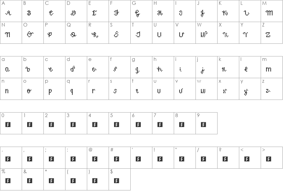 NUEVA font character map preview