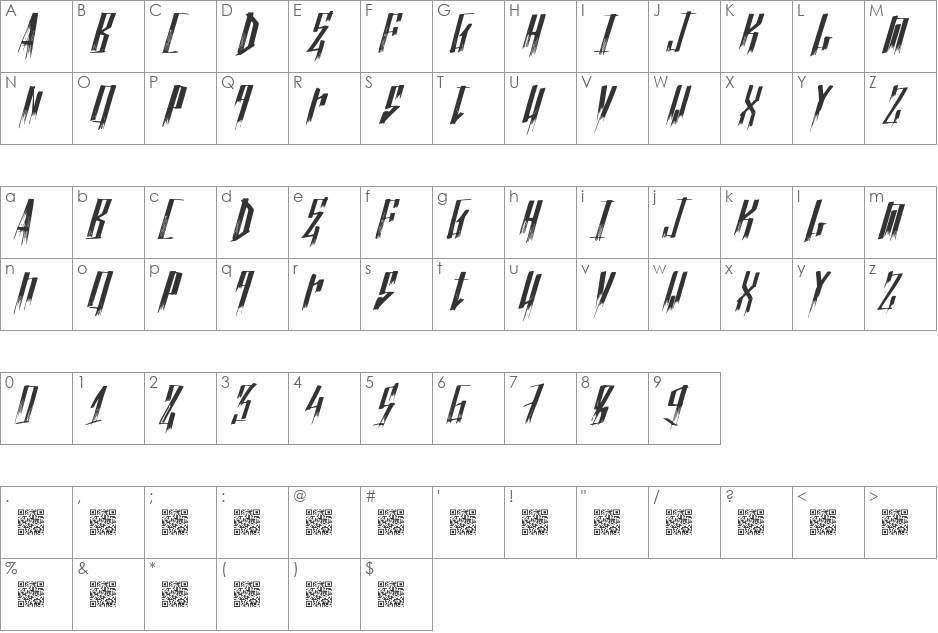 NuevoTrenta font character map preview