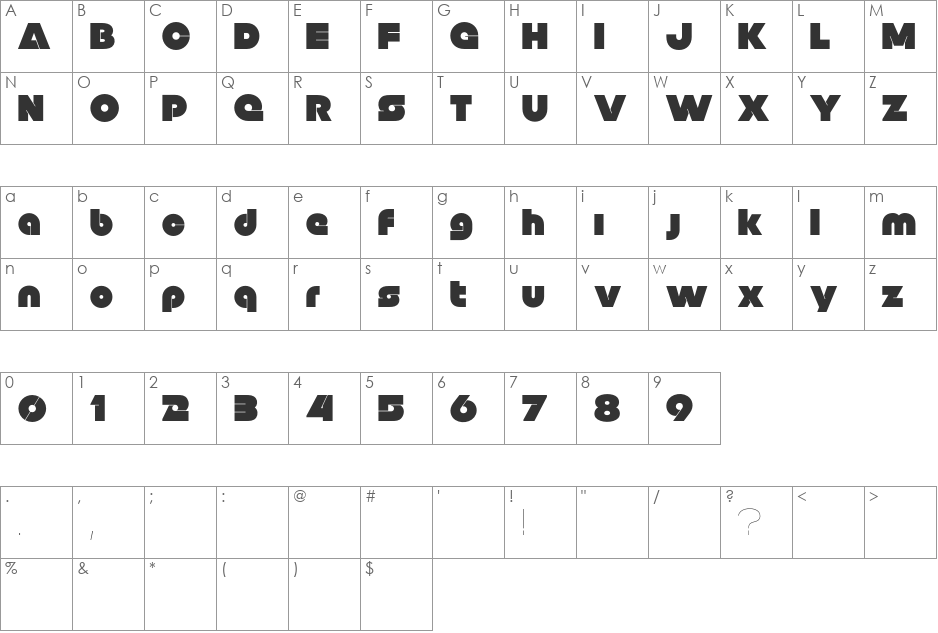 Null Free font character map preview