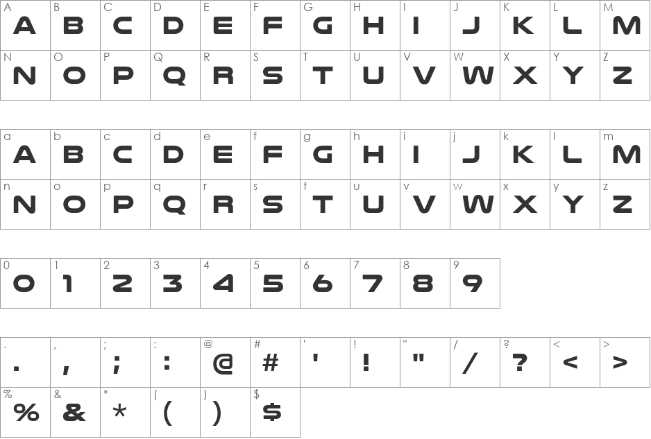 Nulshock font character map preview