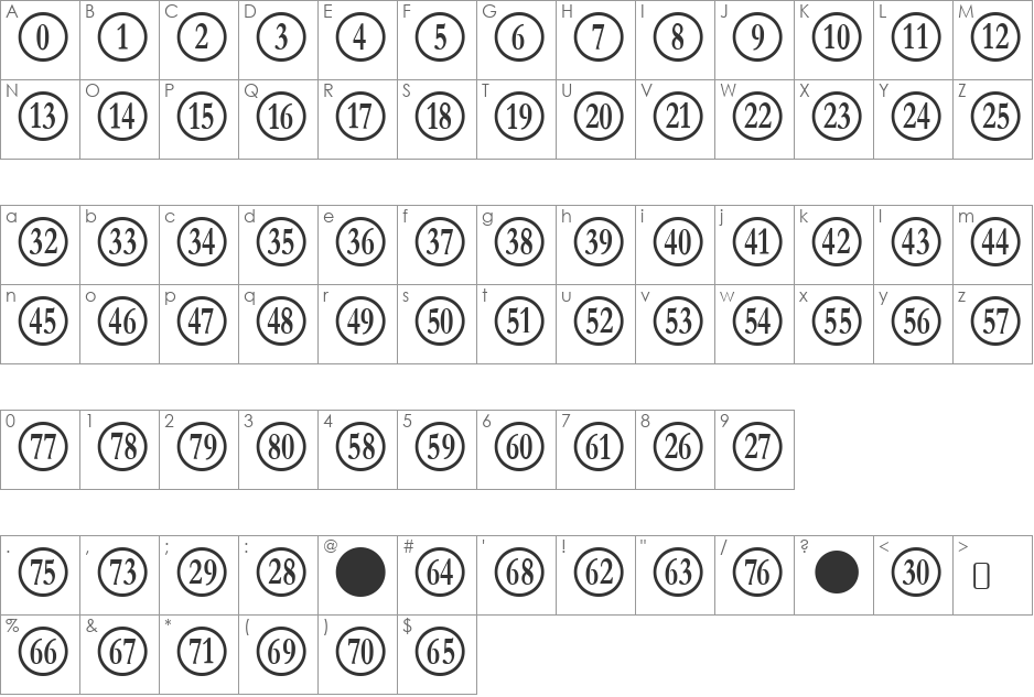 Numberpile font character map preview