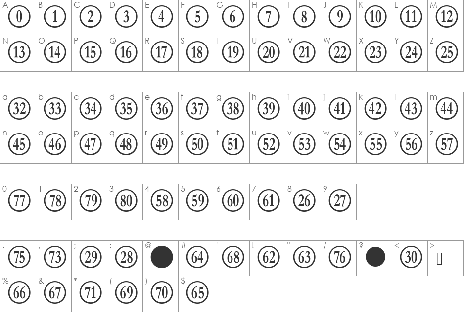 Numberpile Reversed font character map preview