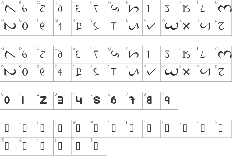 Numero font character map preview