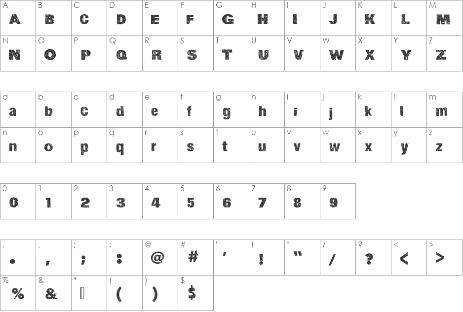 Action of the Time font character map preview