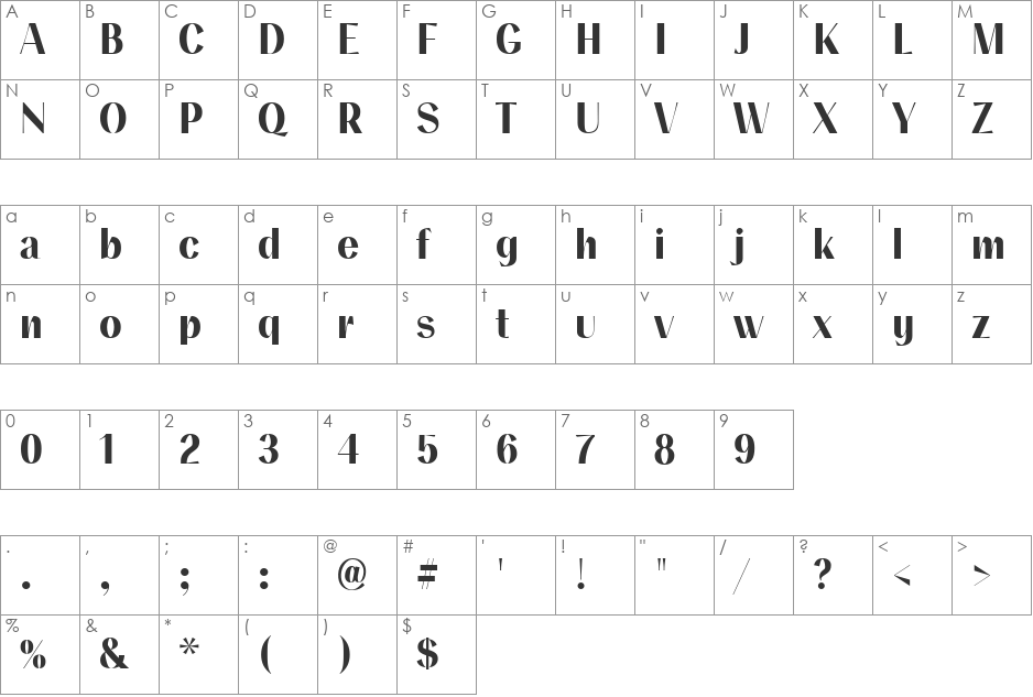 Numskill font character map preview