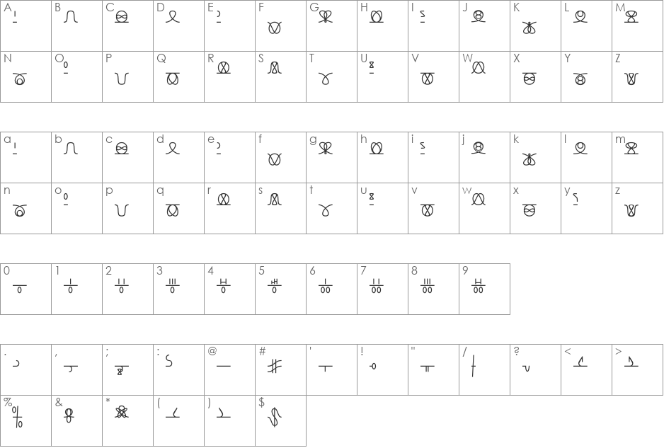 Numukki  font character map preview